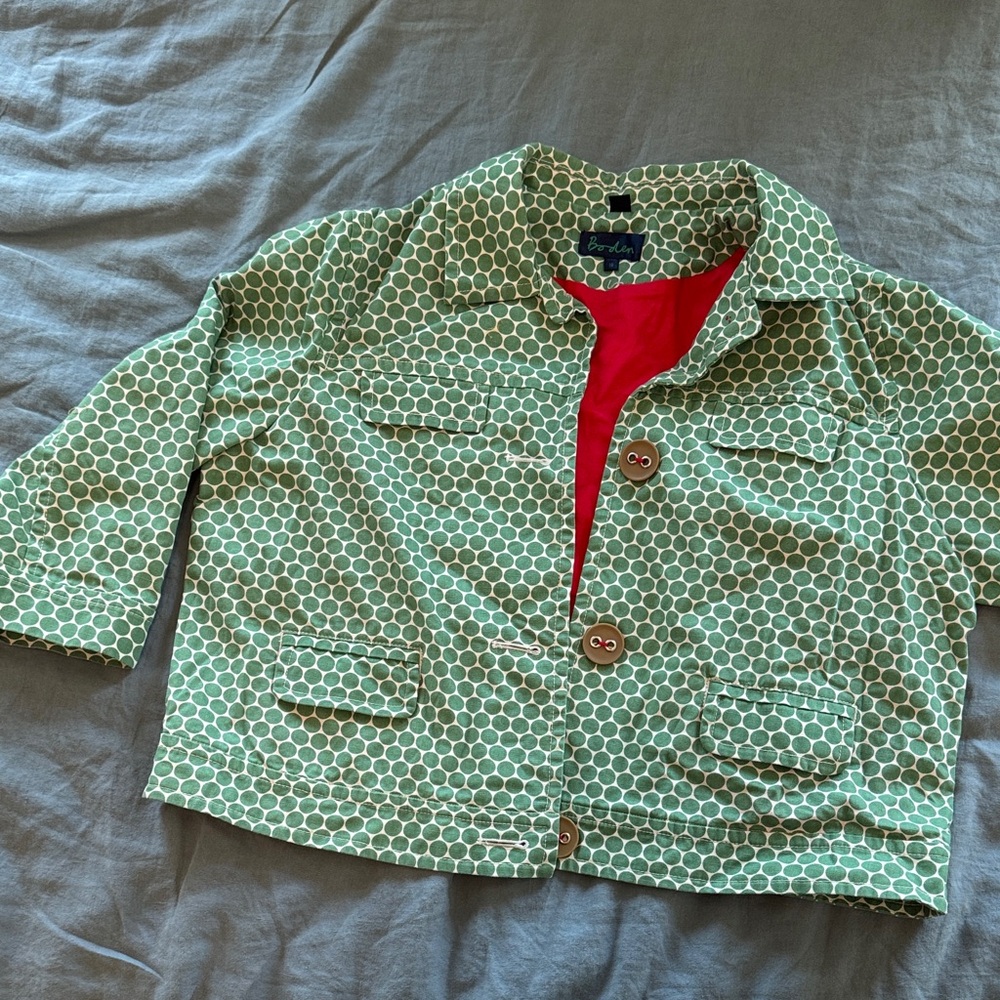 Boden Green Polka Dot Jacket with Red Accents